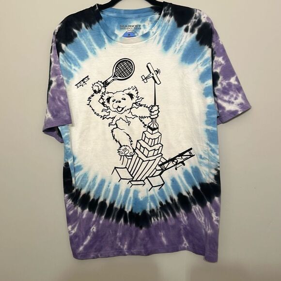 NWT Market Mens‎ Multicolor Tie Dye Cotton Grateful Dead Invasion T-Shirt Large - Picture 1 of 6